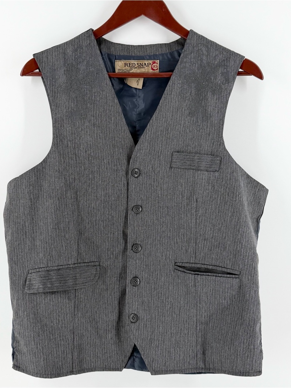 Red Snap Gray Pinstriped Suit Vest Mens‎ M Embroidered Cross Western Waistcoat
